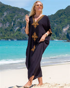 Rayon Gold Thread Embroidery Beach Cover up Sexy Loose Embroidery Vacation Skirt Beach Cover Up Bella Mia