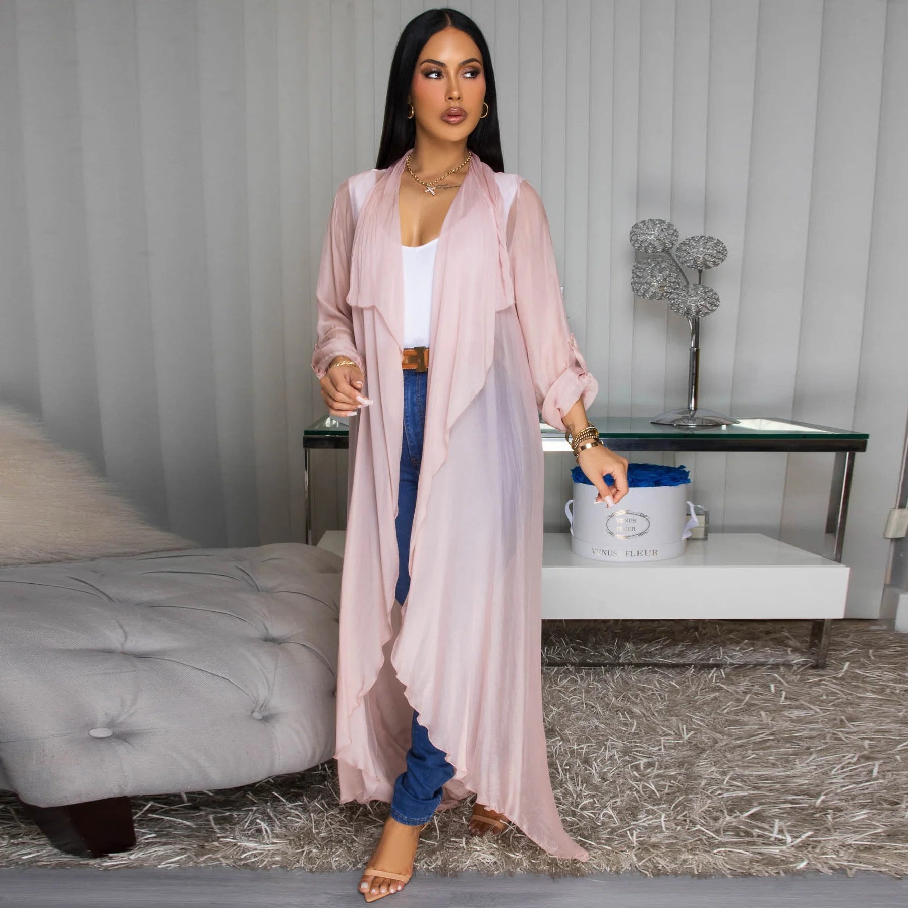 Europe Russia Women Casual Chiffon Shirt Long Cardigan Sunscreen Coat Bella Mia