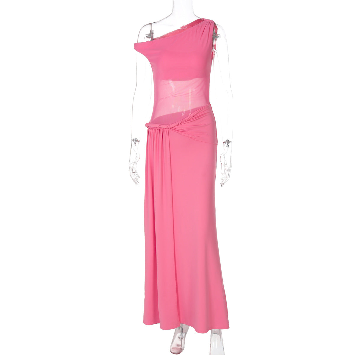 Women Clothing Summer Sexy Slim Fit Waist Controlled Slimming Mesh Diagonal Collar Dress Women Bella Mia