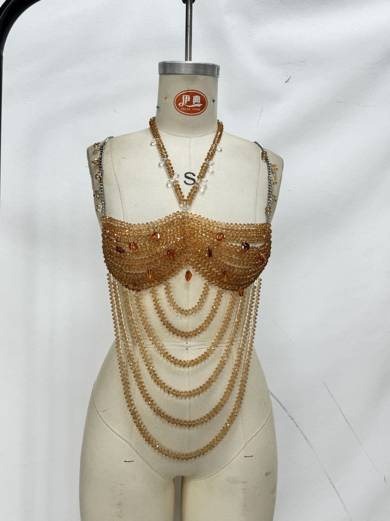 Beaded Bra Top Beads Bra Bikini Overclothes Tassel Vest Women Top