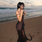 Spring Summer Women Clothing Sexy Girls Mesh See through Split Irregular Asymmetric Spaghetti Strap Dress Bella Mia