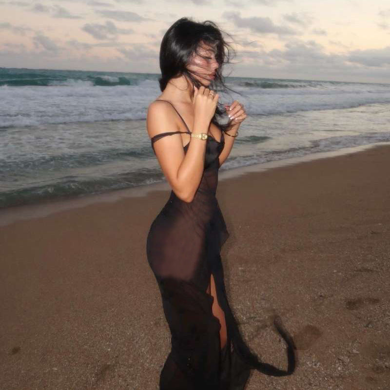 Spring Summer Women Clothing Sexy Girls Mesh See through Split Irregular Asymmetric Spaghetti Strap Dress Bella Mia