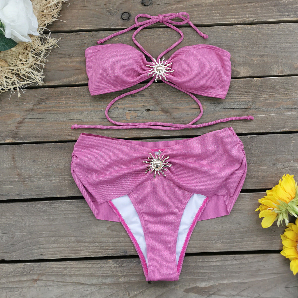Halter Lace up Tube Top Solid Color Split Swimsuit Women High Waist Bikini Sexy Bikini Bella Mia