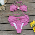 Halter Lace up Tube Top Solid Color Split Swimsuit Women High Waist Bikini Sexy Bikini Bella Mia