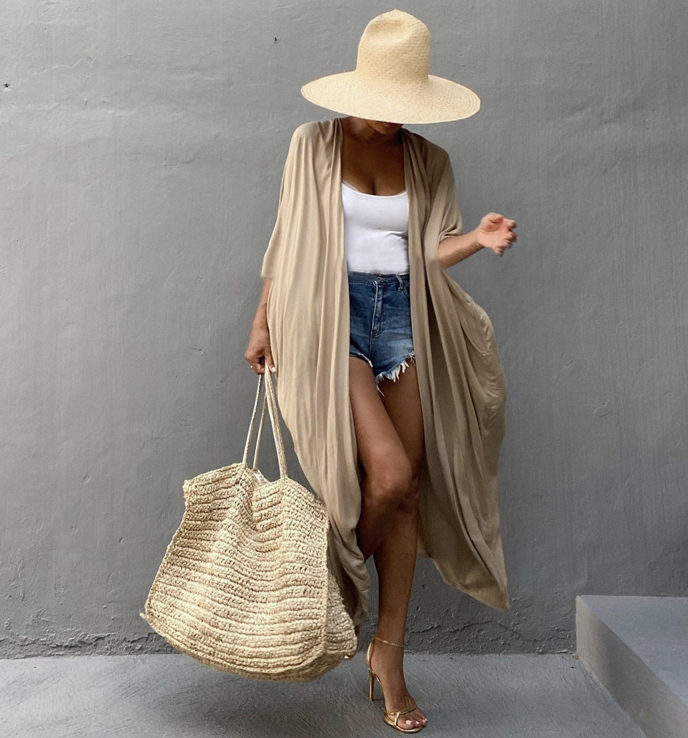 Rayon Solid Color Cardigan Holiday Casual Beach Bikini Cover 5 Colors Bella Mia