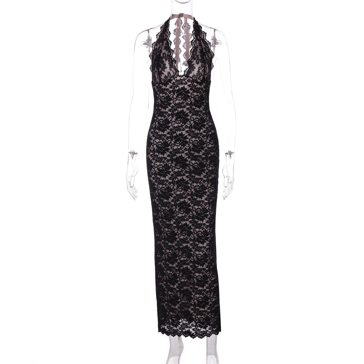 Women Clothing Summer Sexy V neck Lace Backless Slit Lace up Dress Bella Mia