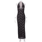 Women Clothing Summer Sexy V neck Lace Backless Slit Lace up Dress Bella Mia