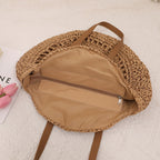 round Straw Bag One Shoulder Portable Hollow Out Cutout out Straw Bag Woven Bag Women Summer Seaside Casual Vacation Beach Bag Bella Mia