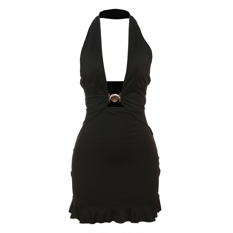 Spring Summer Women Clothing Sexy Halter Deep V Plunge neck Slim Slimming Sheath Dress Women Bella Mia