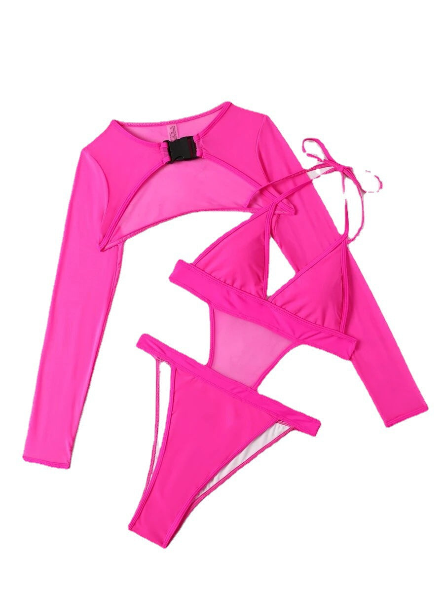 Solid Color Sexy Halter Multi Color Long Sleeve Blouse Sexy Swimsuit Bella Mia