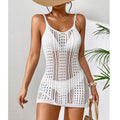Women Clothing Short Knitted Texture Hollow Out Cutout Out See Through Camisole Sexy Short Dress Knitted Beach Dress Crochet hook Bella Mia