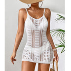 Women Clothing Short Knitted Texture Hollow Out Cutout Out See Through Camisole Sexy Short Dress Knitted Beach Dress Crochet hook Bella Mia