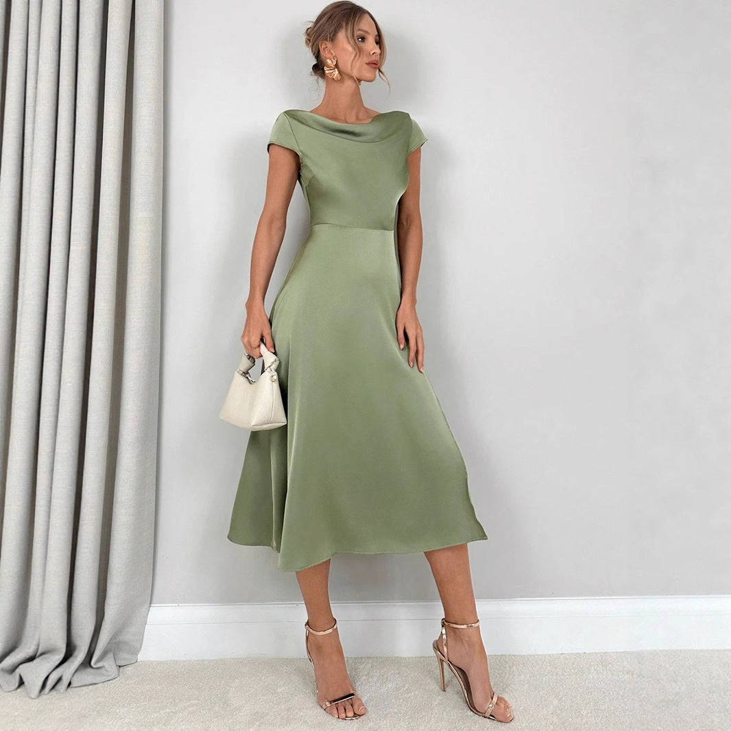 Women Clothing High Grade Summer Split Artificial Silk Dress Satin Long Dress Bella Mia