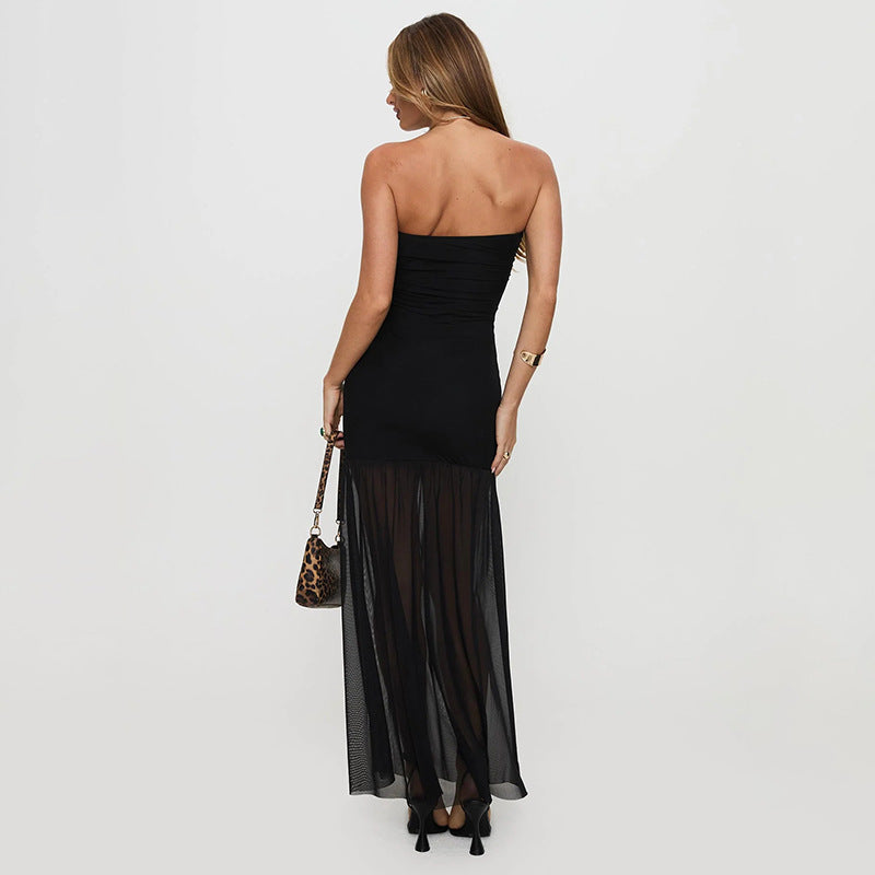 Graceful Tube Top Dress Chest Wrapped Strapless Sexy Vacation Hip Wrapped Mesh Split Dress Bella Mia