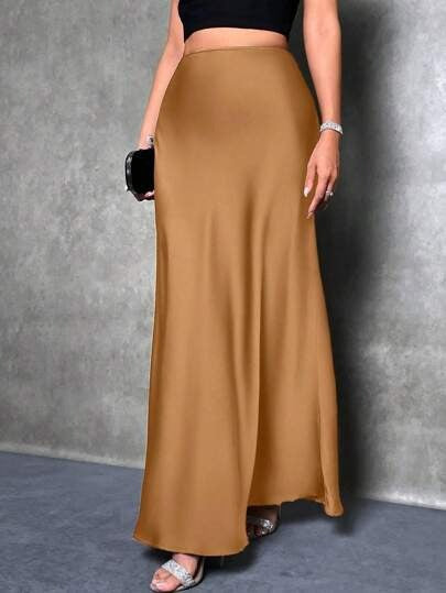 Satin Skirt Autumn Winter Simple A line Long Skirt Women Clothing Bella Mia