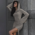 Women Clothing Autumn Sexy Slim Fit Drawstring Hooded Hip Bag Dress Women Bella Mia