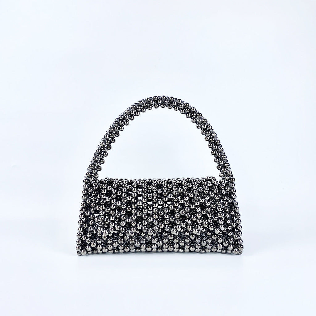Pearl Bag Women Hand Woven Acrylic Beaded Bag Retro Fairy Small Handbag Triangle Wrist Bag Bella Mia