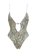 Sexy Deep V Plunge One Piece Swimsuit Women Summer Sexy Printed Lace up Backless Swimsuit Bella Mia