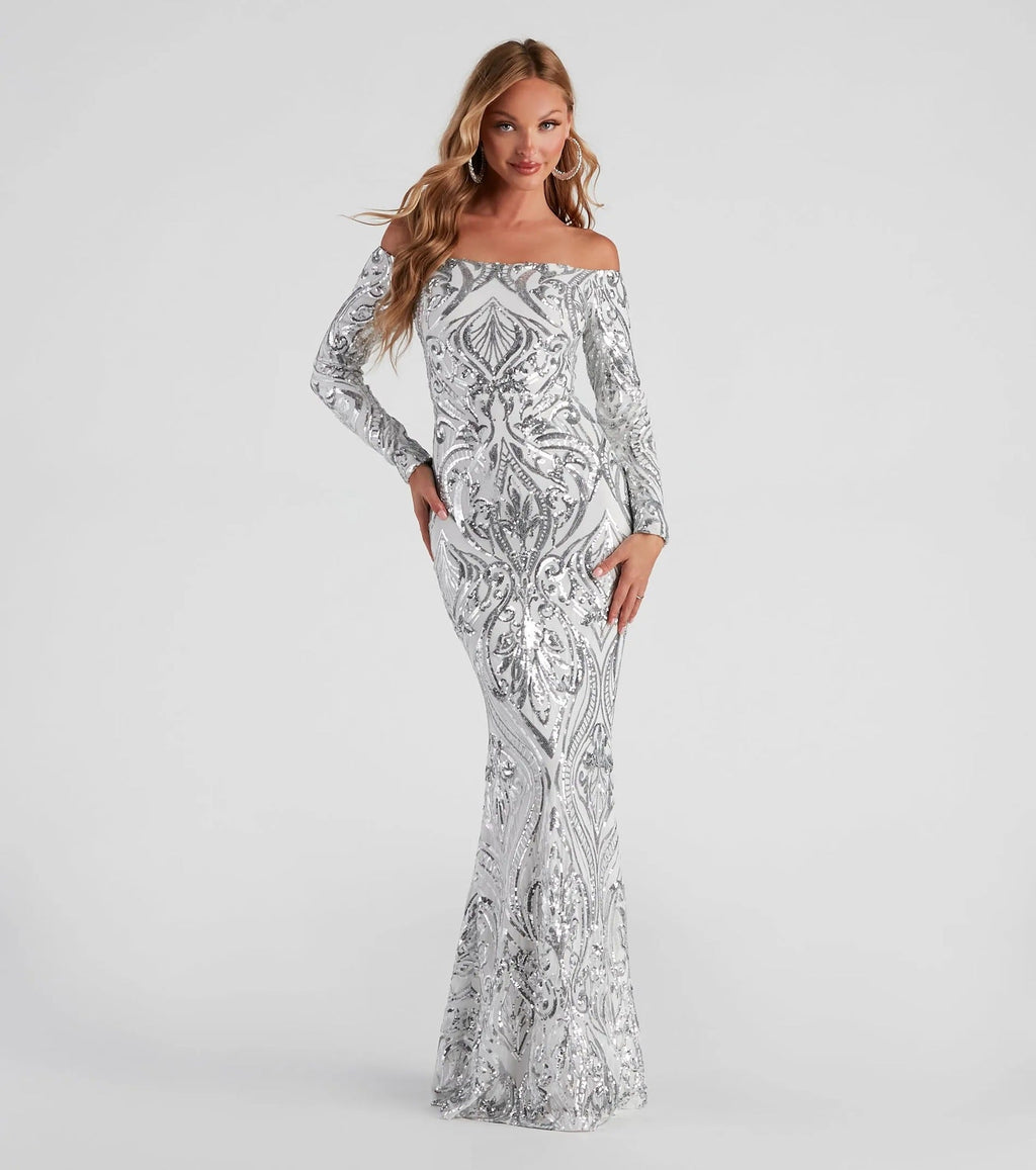Women Elegant Sequ Sexy off Neck Dress Cocktail Evening Maxi Dress Bella Mia