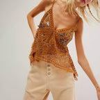 Sexy See through Backless Temptation Casual Trend Rhinestone Camisole Beach Sun Protection Vest Bella Mia