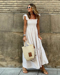 Summer Women Patchwork Plaid Sling Elastic Swing Dress