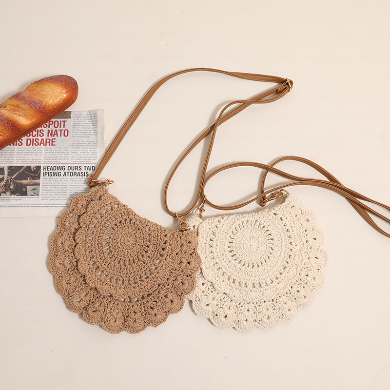 Lace Crossbody Cotton Thread Woven Bag Hollow Out Cutout Shoulder Straw Bag Vacation Beach Bag Women Bag Bella Mia