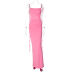 Solid Color Sexy Backless Pleated Long Elegant Slim Strap Dress for Women Bella Mia