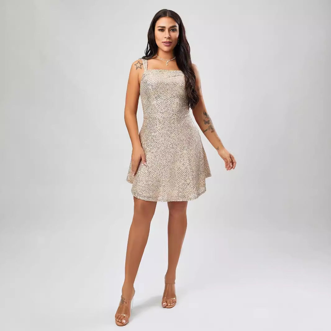 Super Popular Light Luxury Sequ Dress Shein High Grade Dress Sexy Sling Mini Dress Bella Mia