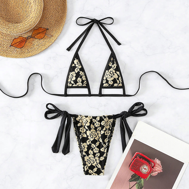 Swimwear Women Lace up Halterneck Split Bikini Three Point Sexy Beach Swimsuit Bella Mia