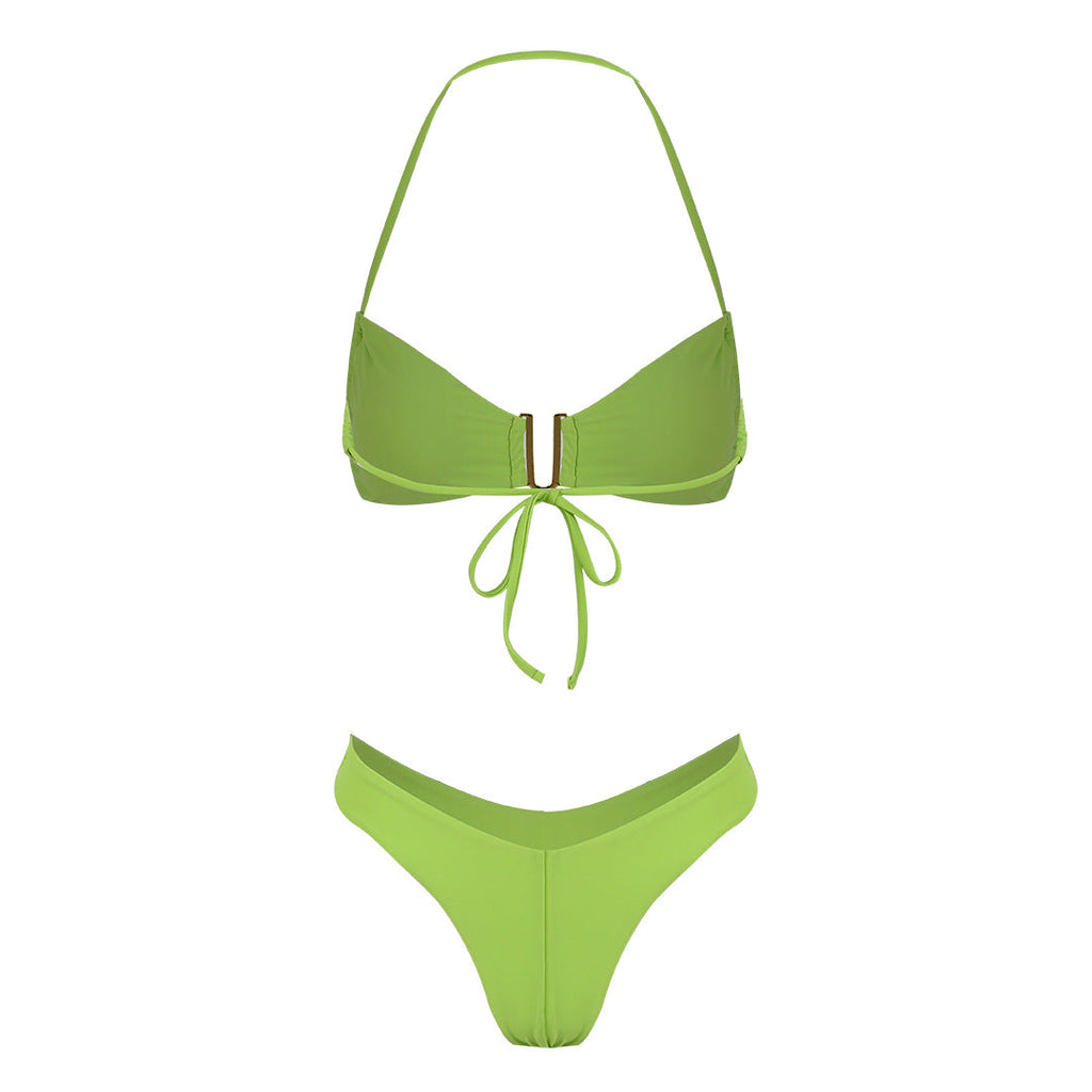 Fresh Solid Color High Slit Low Waist Bikini Sexy Split Swimsuit Women Bikini Bella Mia