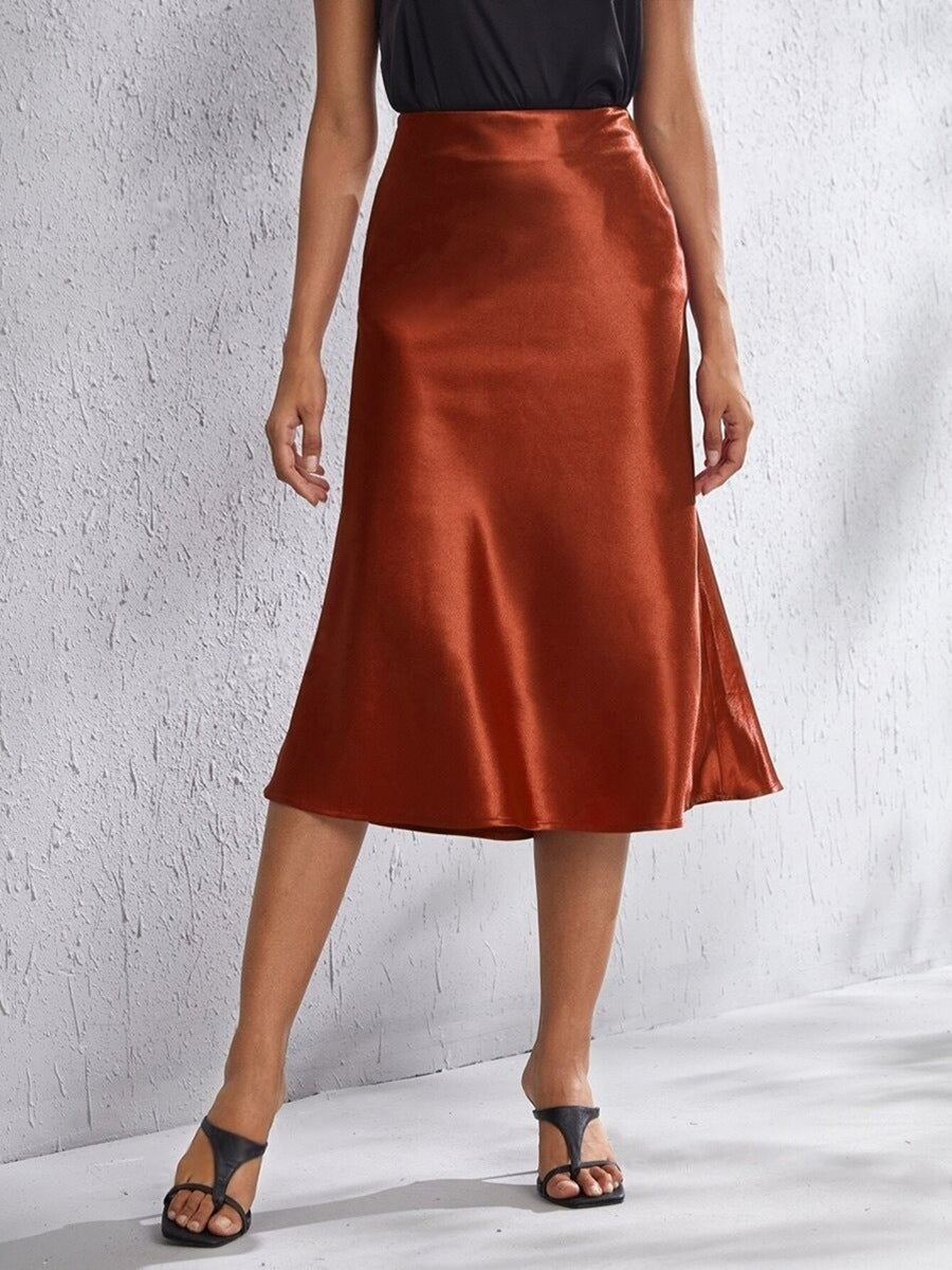 High Waist Satin Skirt Autumn Winter Women Midi Skirt Zipper Satin Skirt Bella Mia