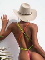 Solid Color One Piece Swimsuit Sexy Drawstring Bella Mia