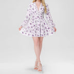 Spring Women Clothing Sweet Elegance Printed V neck Lace Waist Trimming Short Dress Bella Mia