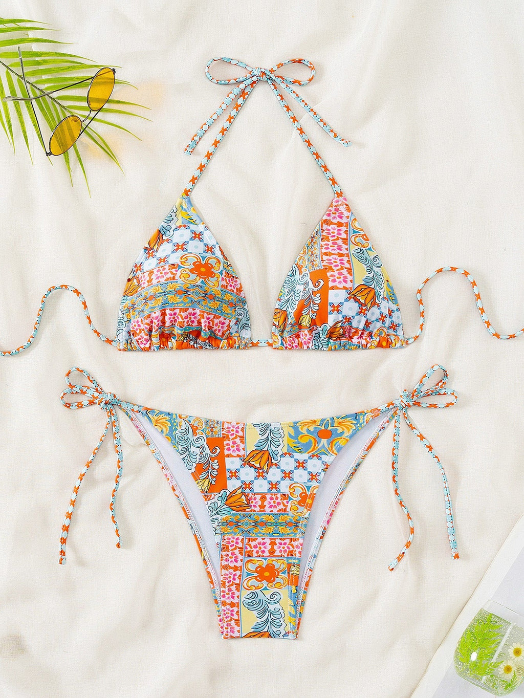 Bikini Triangle Cup Printed Lace up Sexy Bikini Swimsuit Swimwear Women Bella Mia