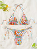 Bikini Triangle Cup Printed Lace up Sexy Bikini Swimsuit Swimwear Women Bella Mia