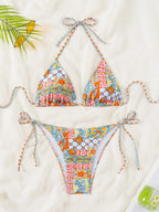 Bikini Triangle Cup Printed Lace up Sexy Bikini Swimsuit Swimwear Women Bella Mia