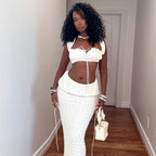 Women Clothing Autumn Lace up Cropped Pleated Sexy Skirt Set Bella Mia