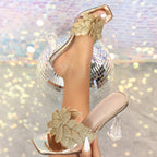Arrival Bow Rhinestone Slippers High Heel Open Toe Women Transparent Crystal Heel plus Size Sandals Bella Mia
