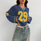Casual Street Digital Printed V neck Long Sleeved Knitted Sweater Bella Mia