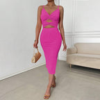 Women Clothing Internet Celebrity Sexy Waist Hollow Out Cutout Slim Sheath Cami Dress Bella Mia
