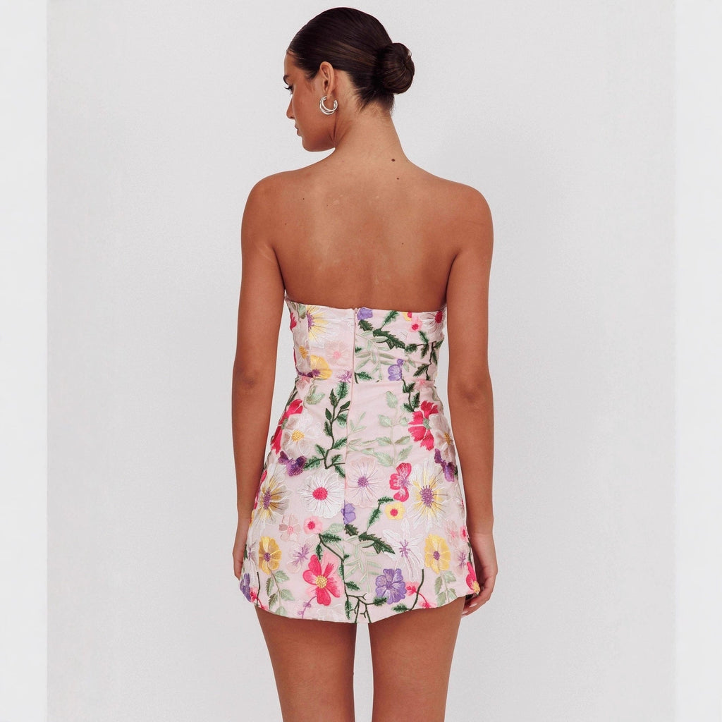 Women Slim Fit Bandeau Sling Short Niche Floral Dress Bella Mia