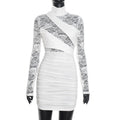 Women Clothing Autumn Winter Sexy Solid Color Half Collar Lace Stitching Long Sleeve Narrow Dress Bella Mia