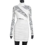 Women Clothing Autumn Winter Sexy Solid Color Half Collar Lace Stitching Long Sleeve Narrow Dress Bella Mia