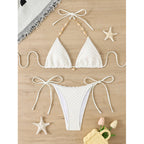 Solid Color Split Swimsuit Bikini High Grade Backless Deep V Plunge Sexy Wind Strap Design Three Point Bella Mia