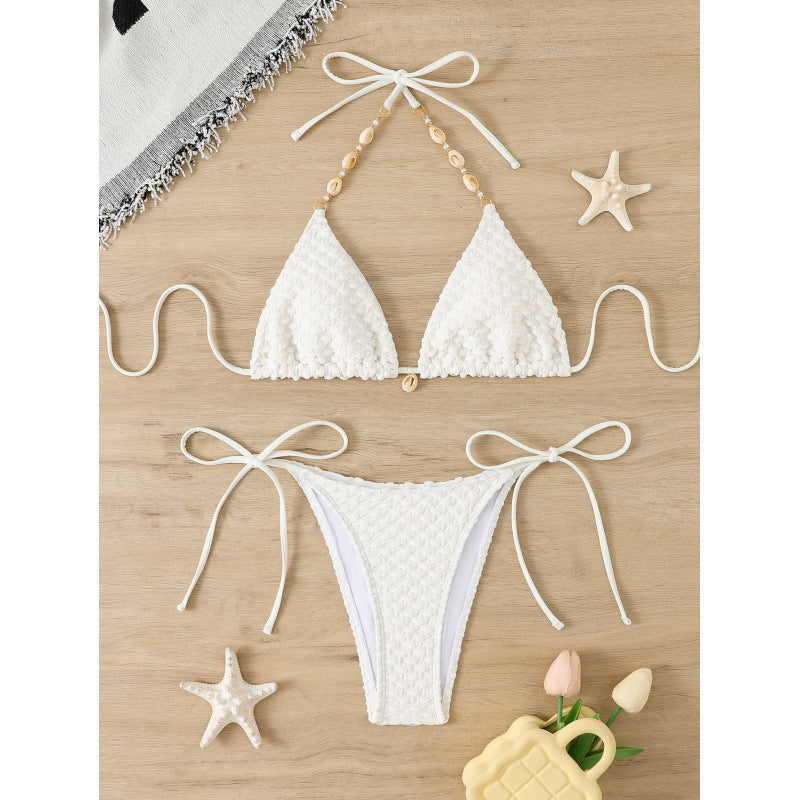 Solid Color Split Swimsuit Bikini High Grade Backless Deep V Plunge Sexy Wind Strap Design Three Point Bella Mia