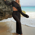 Vacation Beach Loose Casual Vacation Sun Protection Hollow Out Cutout Bikini Smock Dress Long Skirt Blouse Two Piece Sets Bella Mia