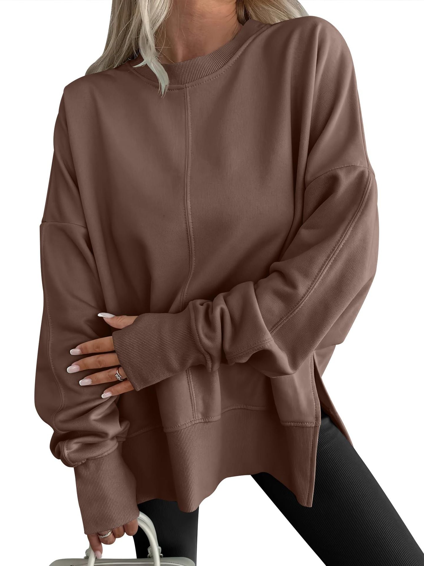Code Casual round Neck Pullover Solid Color Loose Sports Long Sleeve Sweatshirt Tops Bella Mia