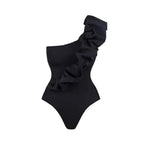 Oblique Shoulder Black One Piece Swimsuit Women Vacation Suit Skirt Swimsuit Bella Mia