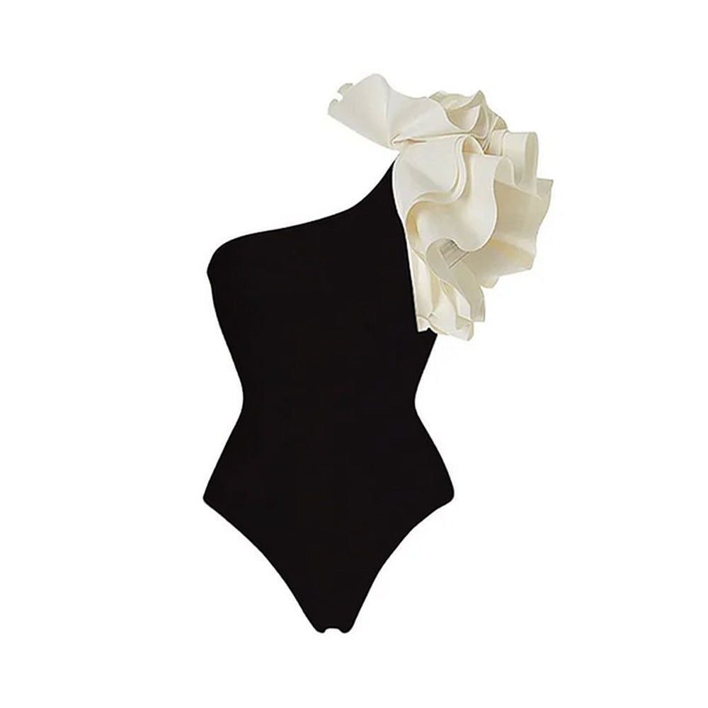 Solid Color Single Shoulder One Piece Swimming Suit Women Holiday Suit Skirt Swimsuit Bella Mia
