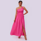 Women Clothing Summer Ladies Diagonal Collar Pleating Dress Bella Mia
